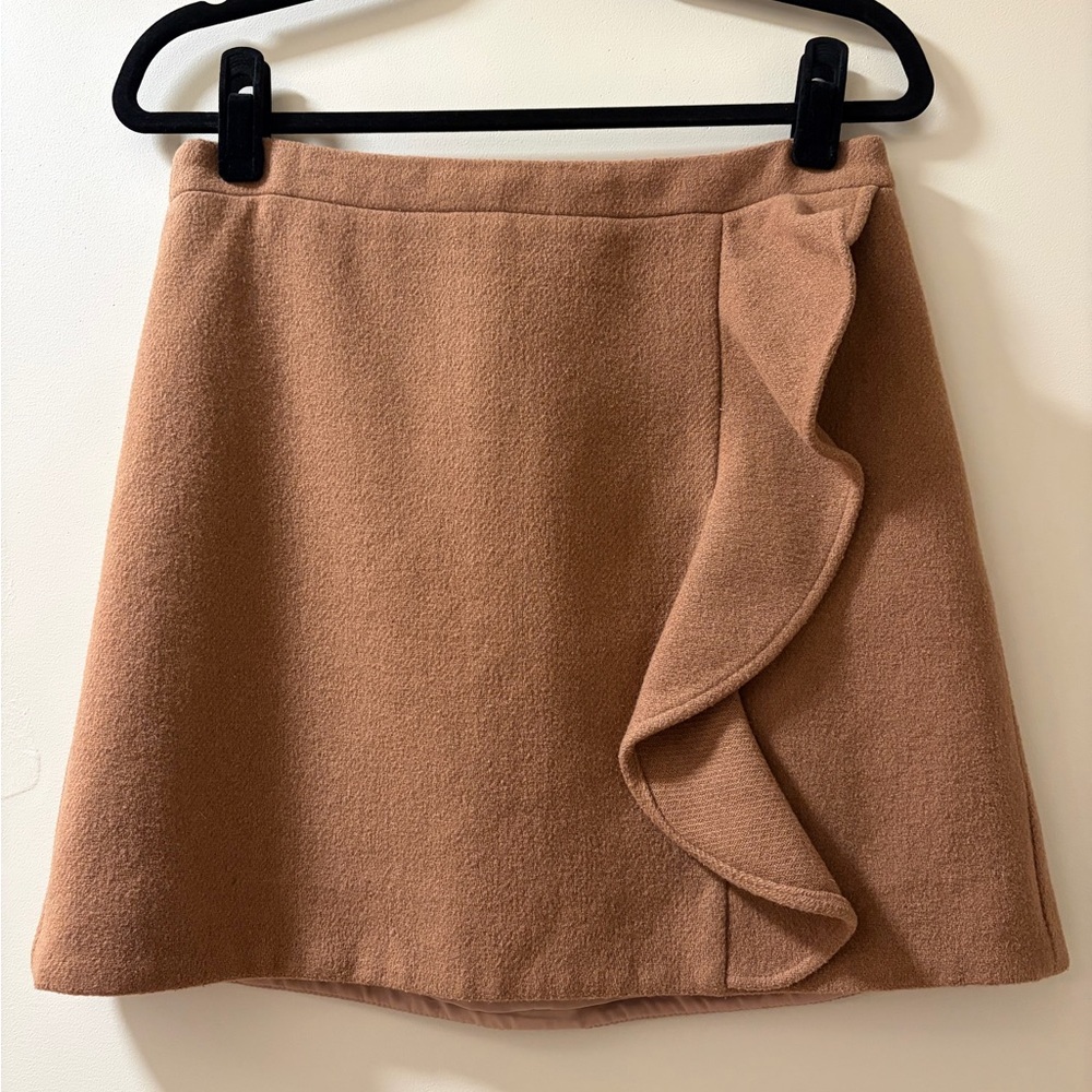 JCrew Merchantile Ruffle Detail‎ A-Line Mini Skirt - Camel